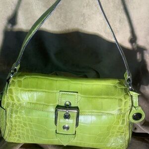 Chartreuse Croc-Embossed Shoulder Bag